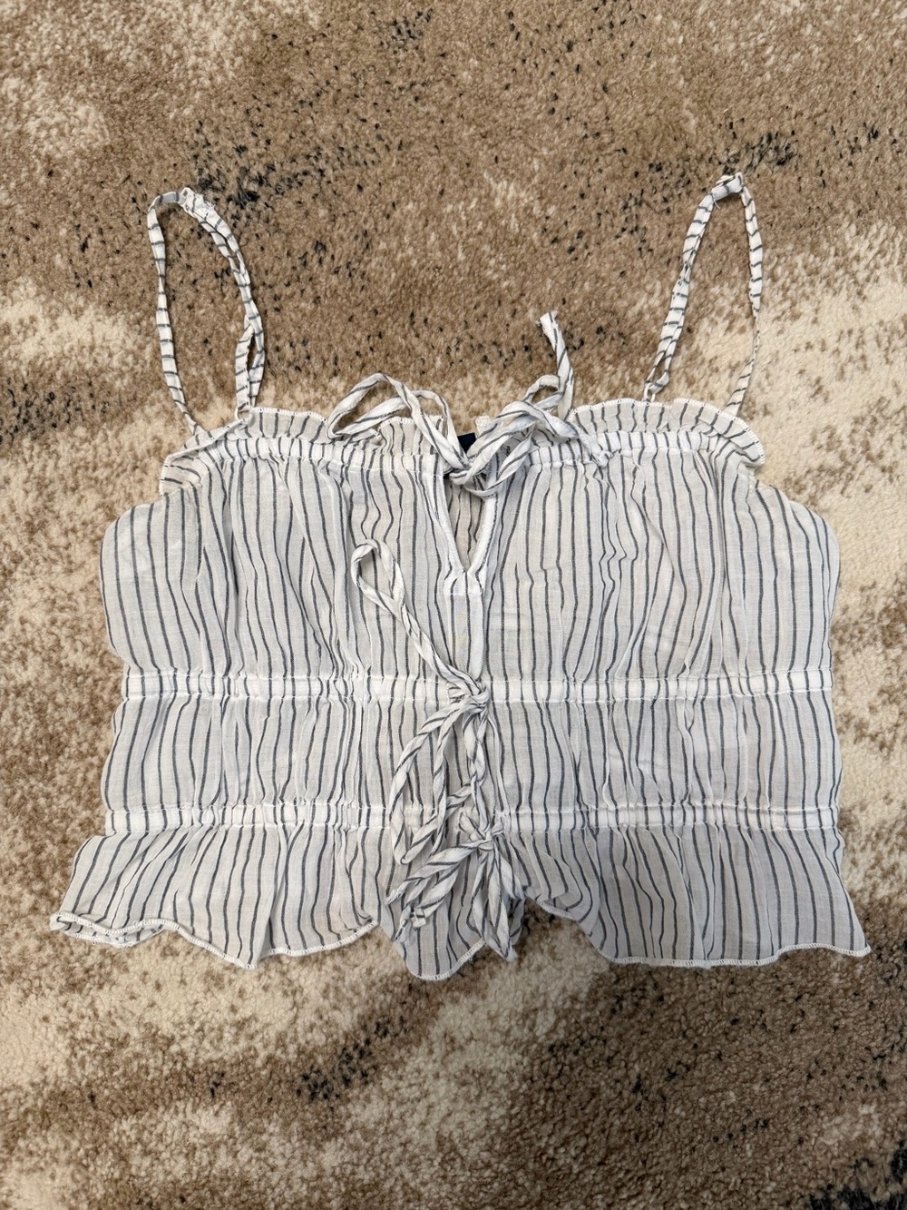 American Eagle Outfitters White Cami with Navy Pinstripes
